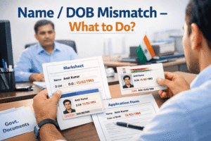 Name and date of birth mismatch correction process in government jobs