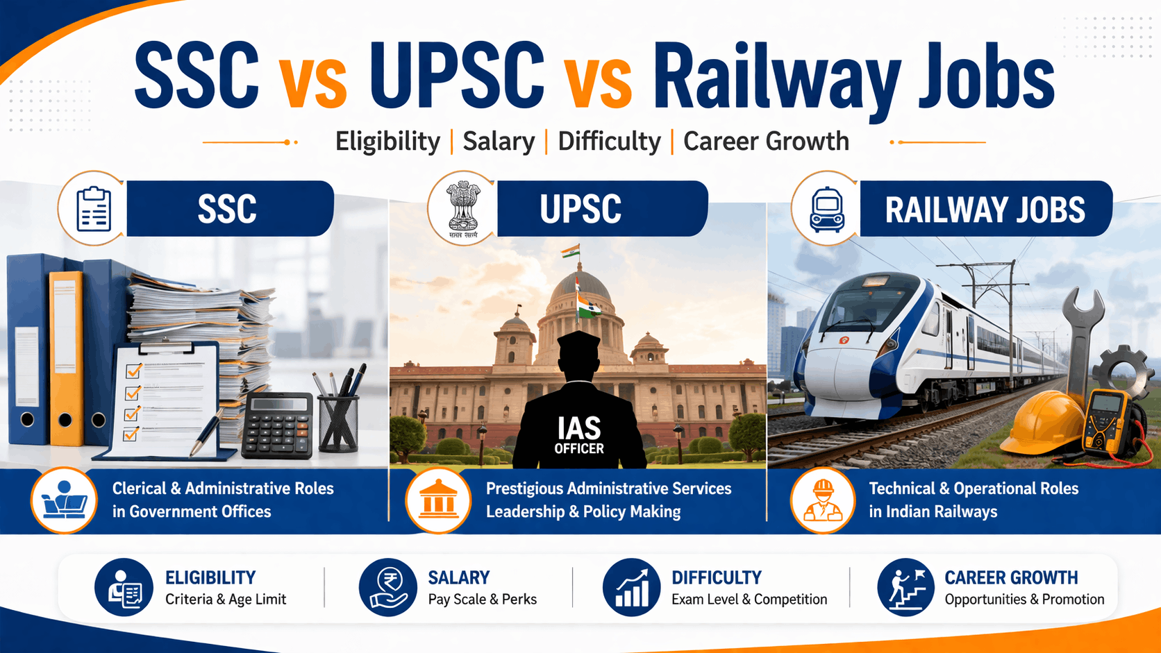 Difference Between SSC UPSC and Railway Jobs
