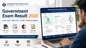 Government exam result 2026 score card merit list cut off selection list banner \.,