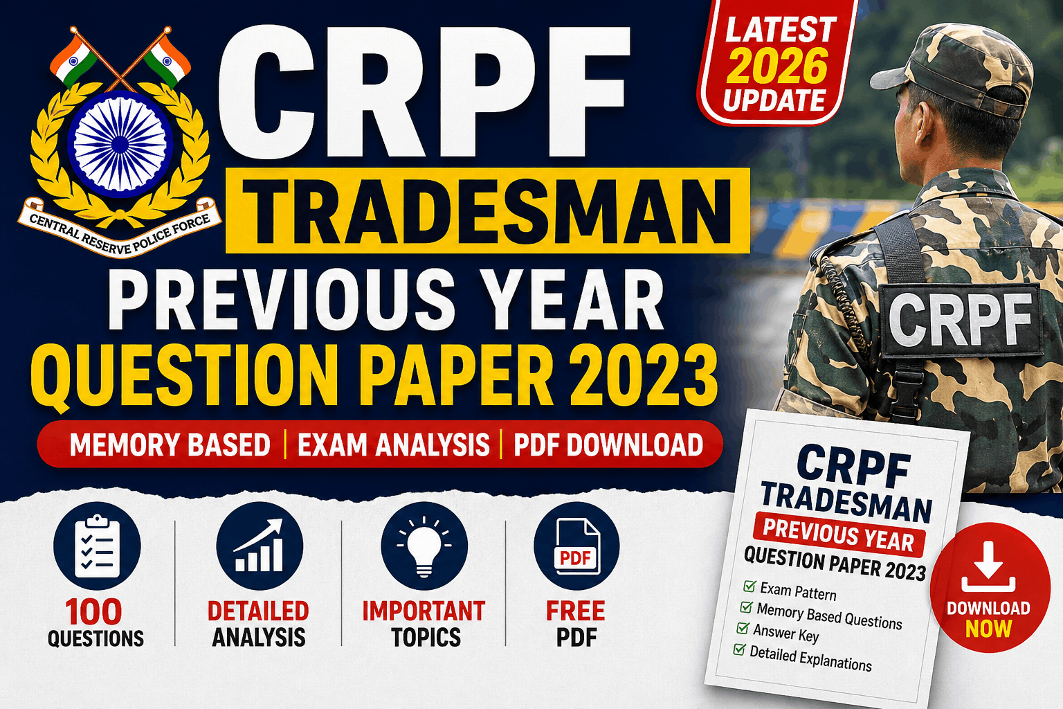 CRPF Tradesman Previous Year Question Paper, pdf and more
