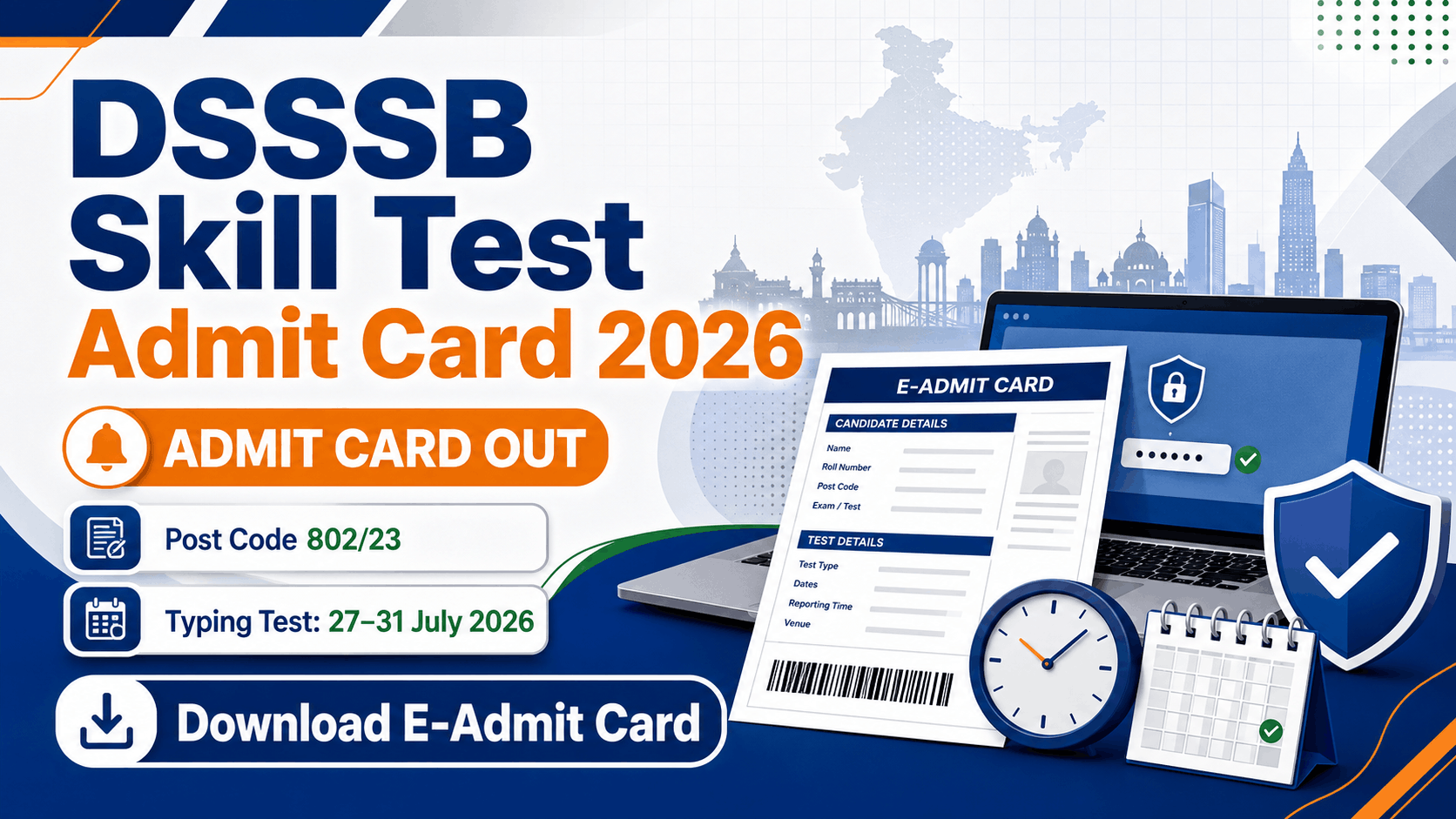DSSSB Admit Card 2026 Out: Download Typing Test Admit Card 802/23 Skill Test