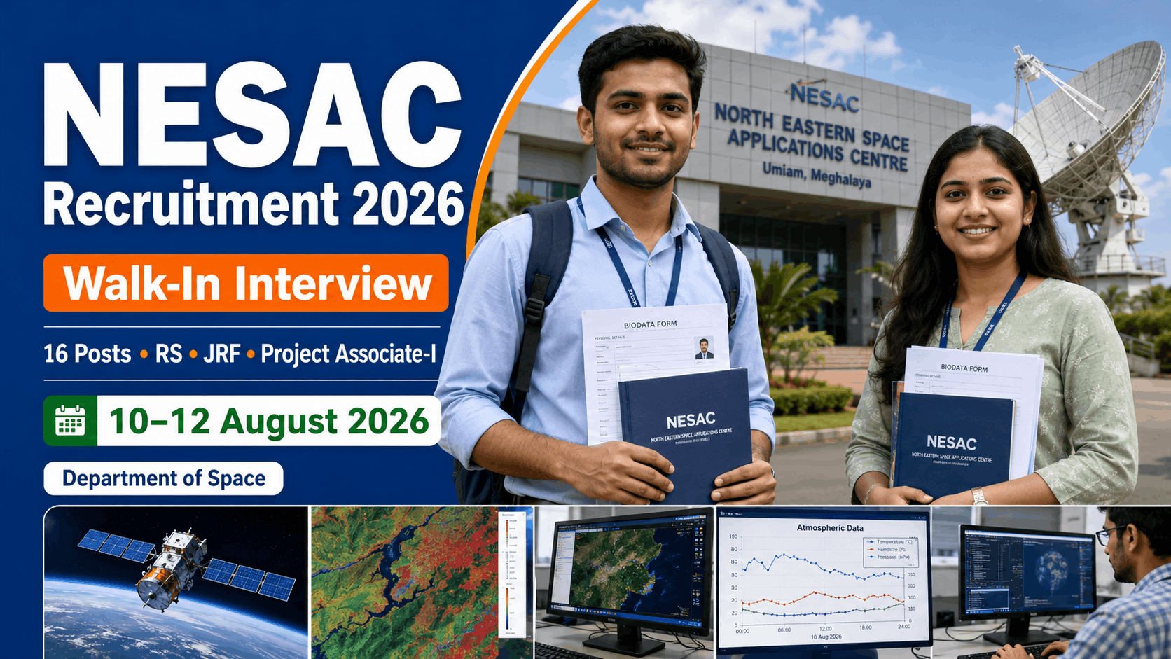 NESAC Recruitment 2026 walk-in interview for 16 Research Scientist, JRF and Project Associate posts